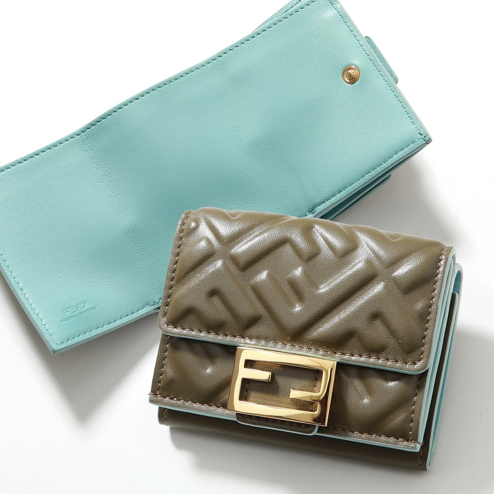 Fendi Baguette Tri fold Wallet FF Zucca Leather